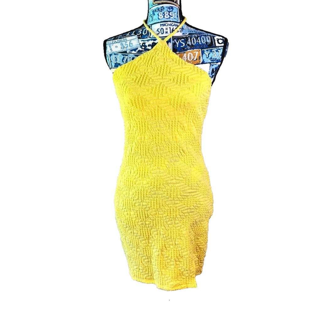 Wild Fable Yellow‎ Halter Knee Length Dress with side slit built in bra Size M